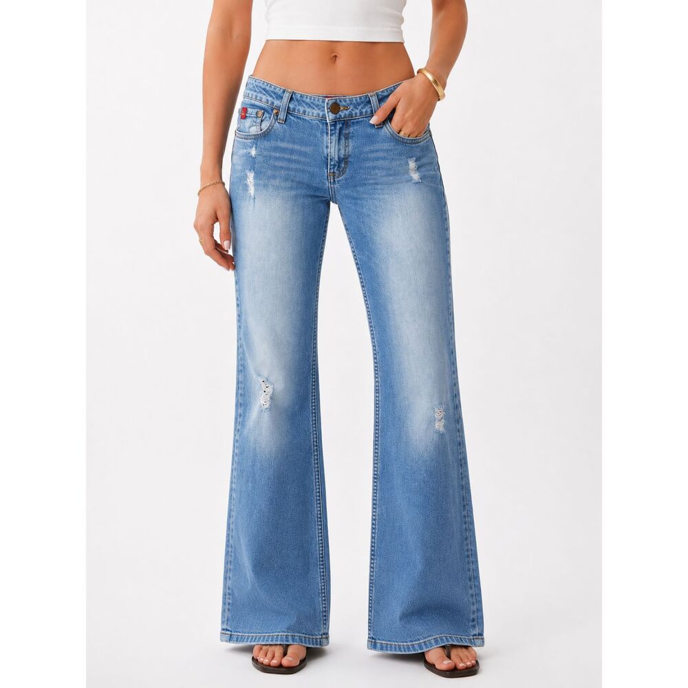 Vintage Y2K TILT Jeans 3 Short Low Rise Distressed Flare Bootcut Light Wash 00s